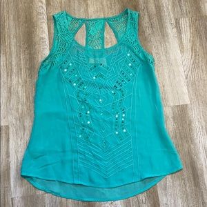 Day trip Teal Sequin Tank Top